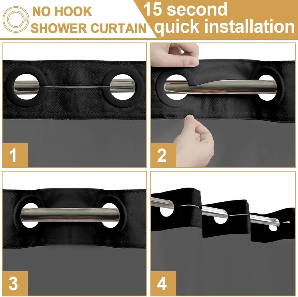 No Hooks Shower Curtain Set with Snap-In Liner – Waterproof Hotel-Grade Waffle Weave Fabric for Easy Spa-Style Bathroom Upgrade