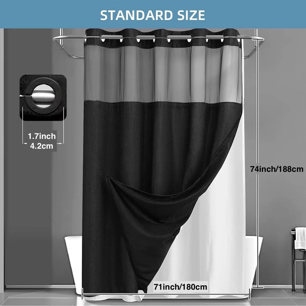 No Hooks Shower Curtain Set with Snap-In Liner – Waterproof Hotel-Grade Waffle Weave Fabric for Easy Spa-Style Bathroom Upgrade