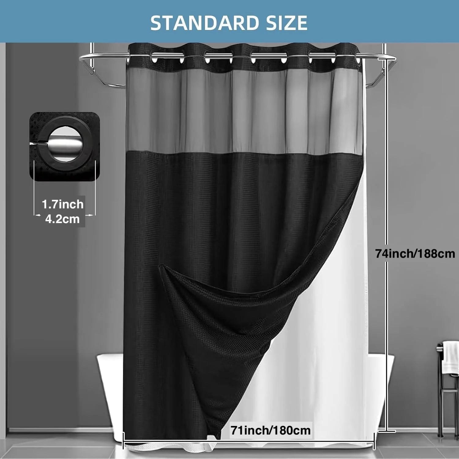 No Hooks Shower Curtain Set with Snap-In Liner – Waterproof Hotel-Grade Waffle Weave Fabric for Easy Spa-Style Bathroom Upgrade