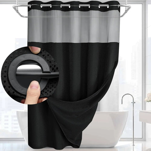 No Hooks Shower Curtain Set with Snap-In Liner – Waterproof Hotel-Grade Waffle Weave Fabric for Easy Spa-Style Bathroom Upgrade